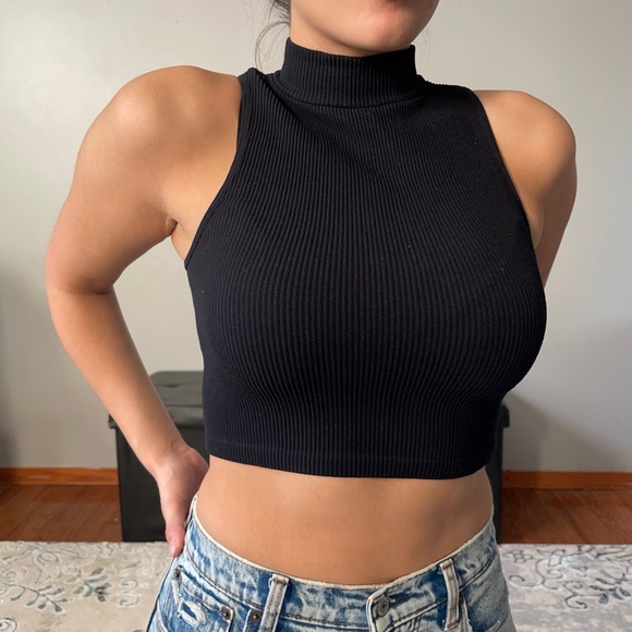 Zara Black halter turtle neck ribbed top - Picture 1 of 4